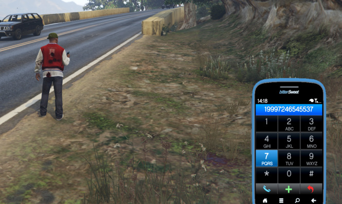 A screenshot showing the player holding their phone open in GTA 5