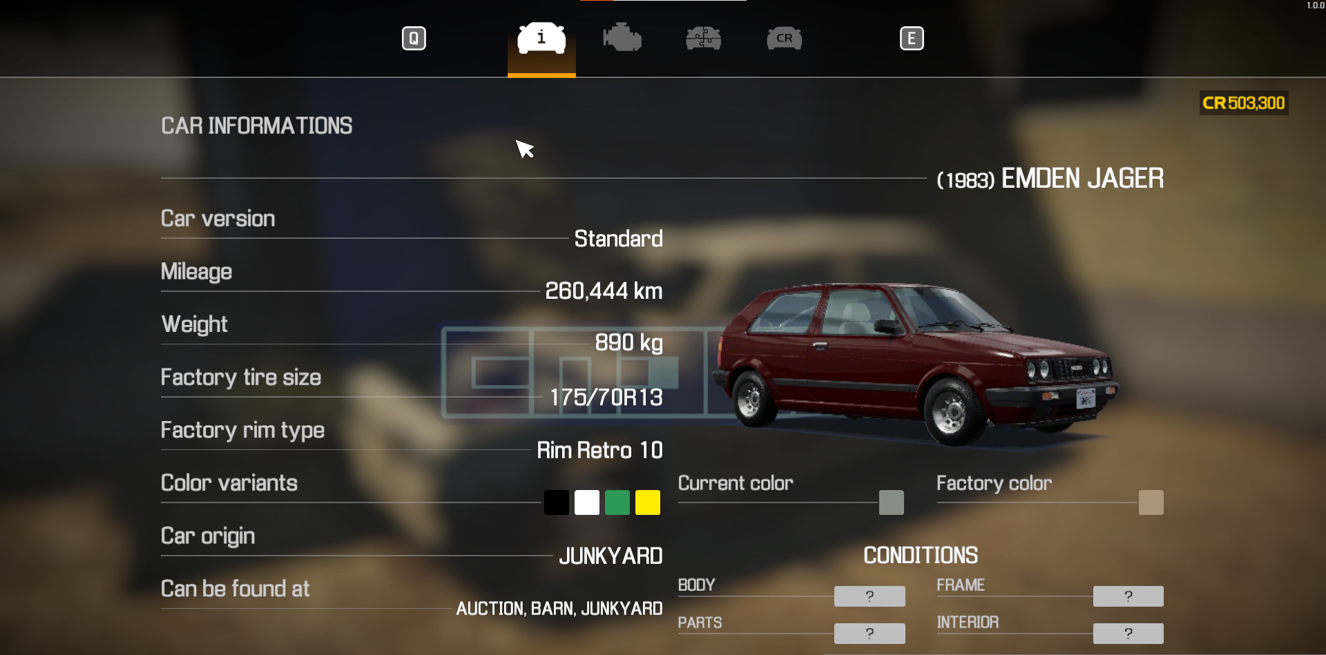 A screenshot showing Emden Jager in Car Mechanic Simulator