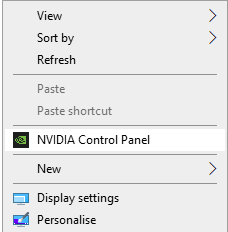 A screenshot showing where to select the NVIDIA Control Panel on Desktop