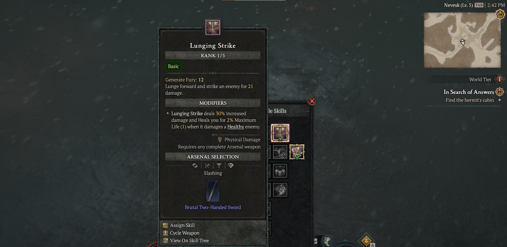 A screenshot showing the Lunging Strike ability in Diablo 4