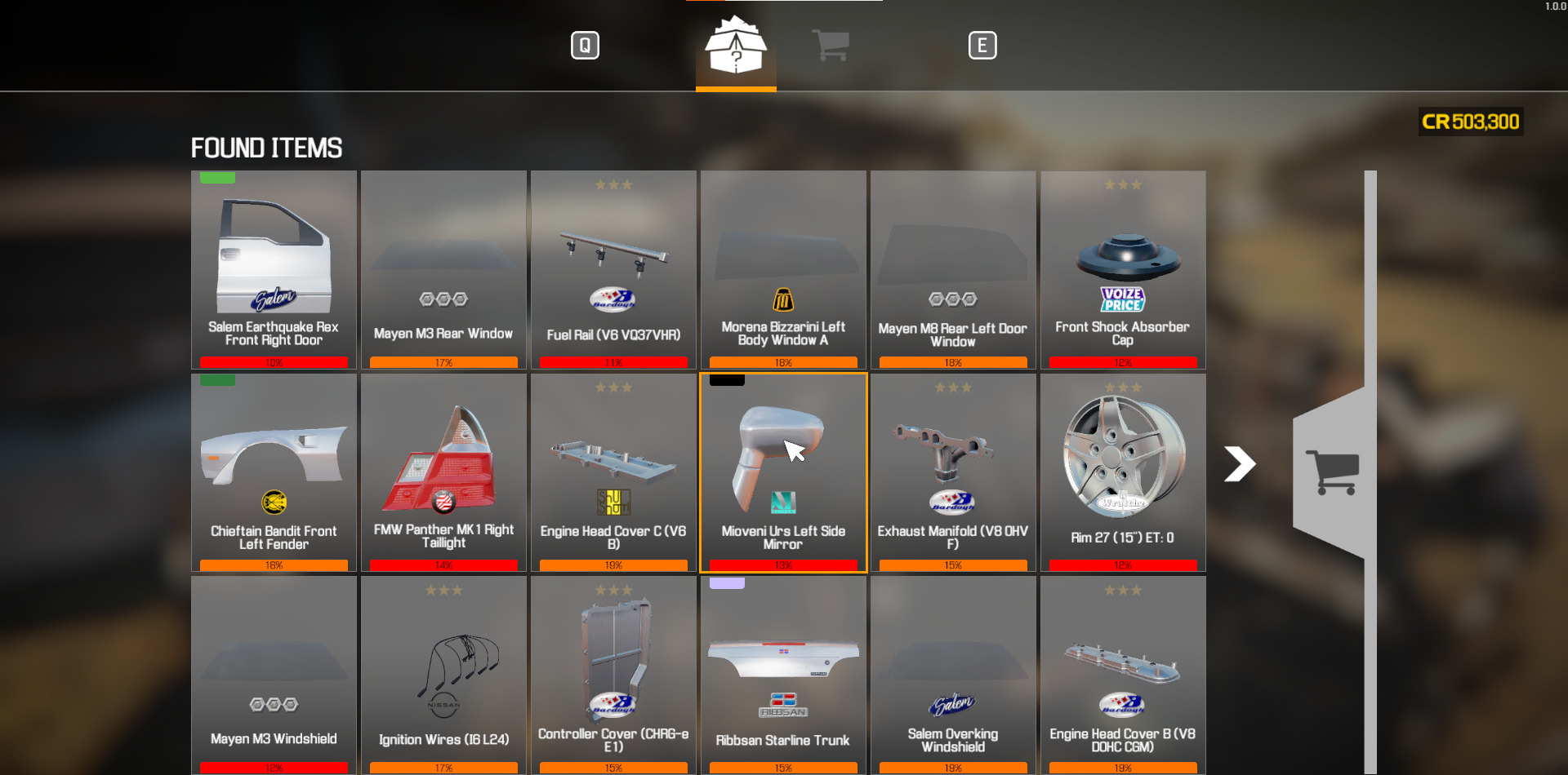 A screenshot showing items in the inventory in Car Mechanic Simulator