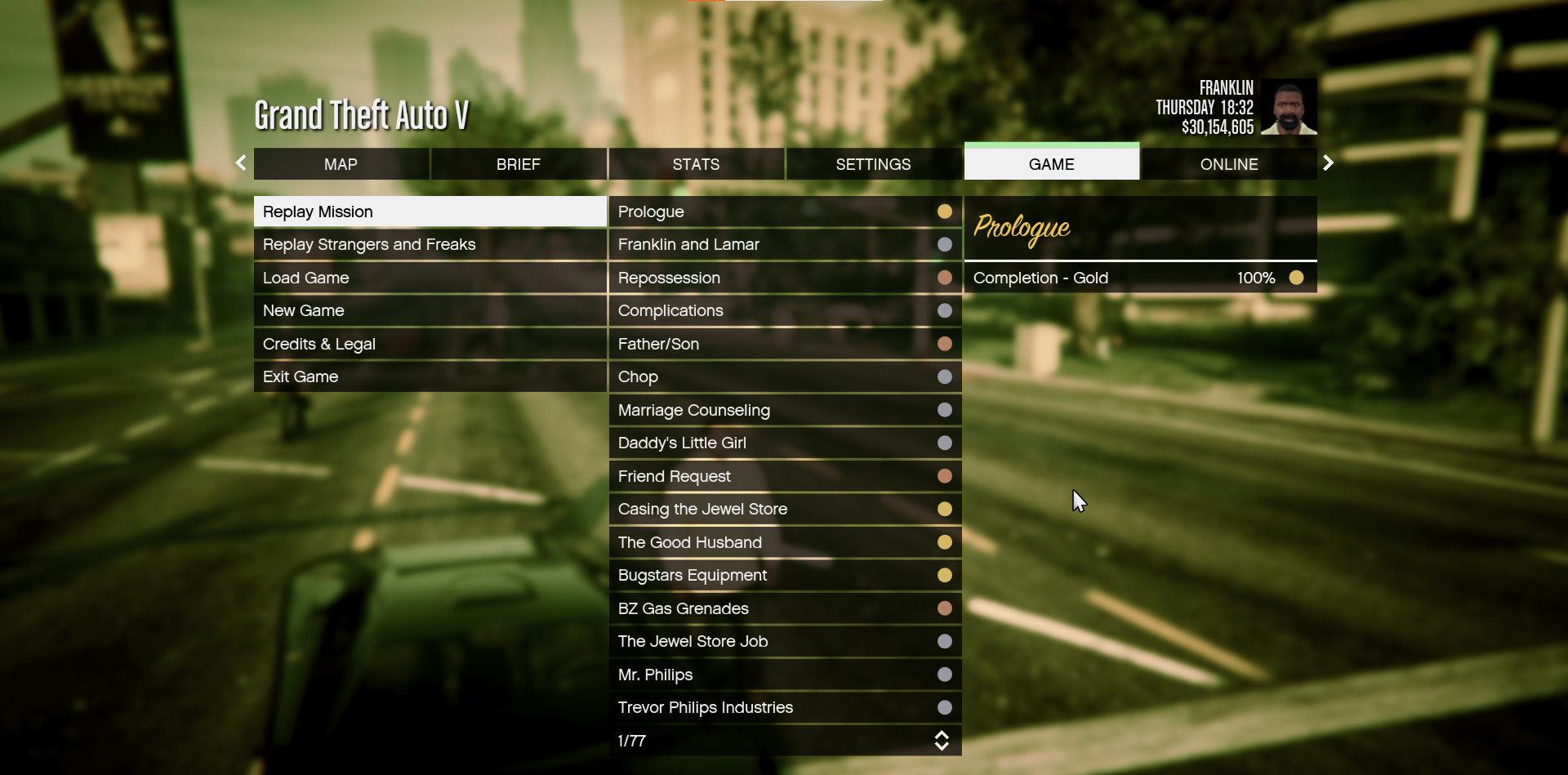 A screenshot showing the Replay Mission menu in GTA 5
