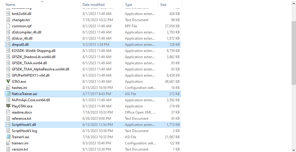 A screenshot of the GTA 5 folder in File Explorer