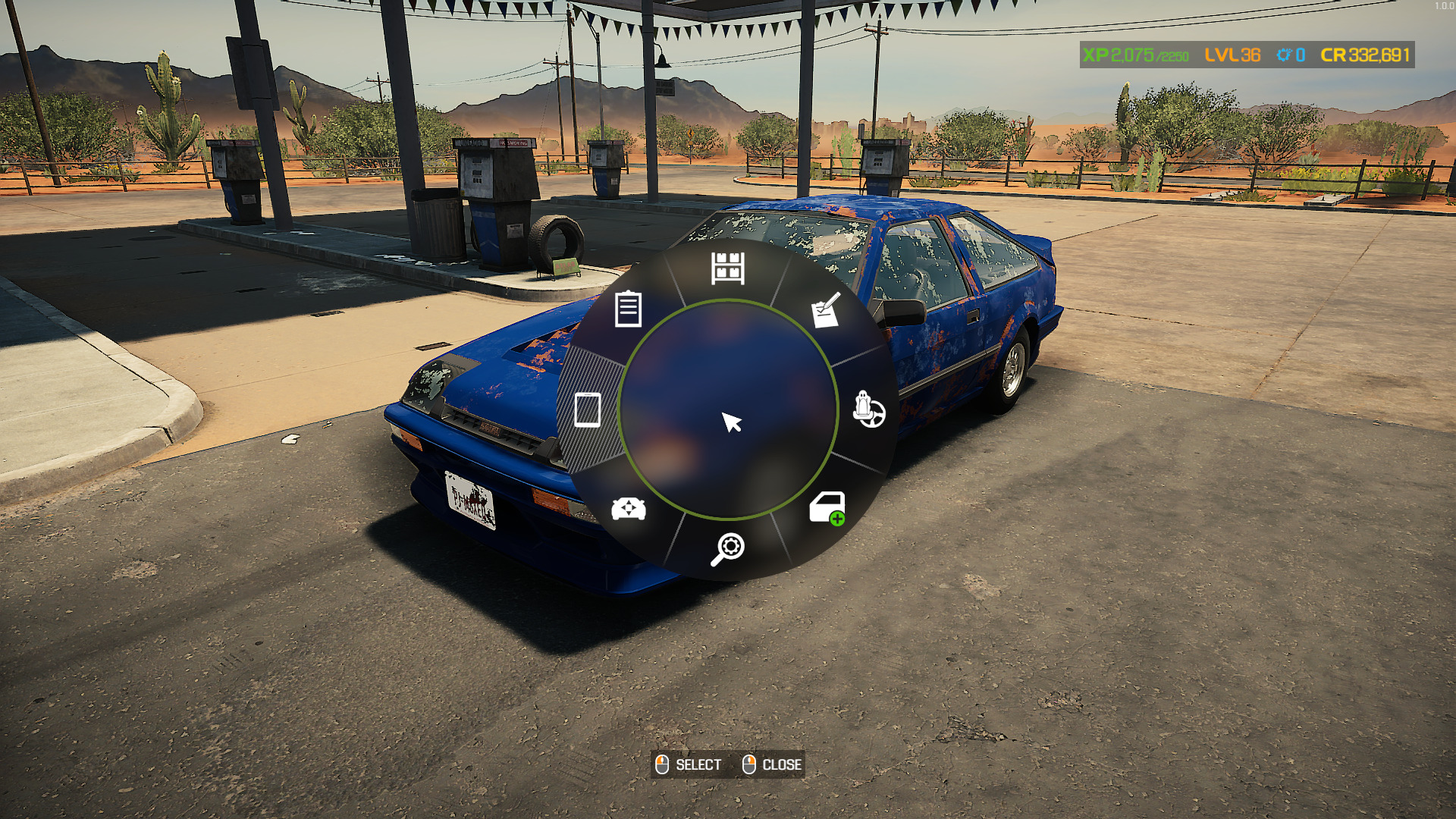A screenshot of the Wheel Menu in Car Mechanic Simulator