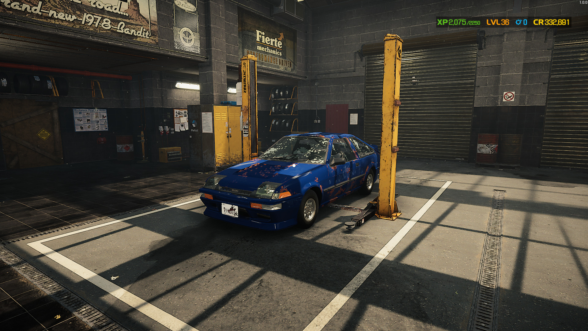 A screenshot of the car on the lift in Car Mechanic Simulator