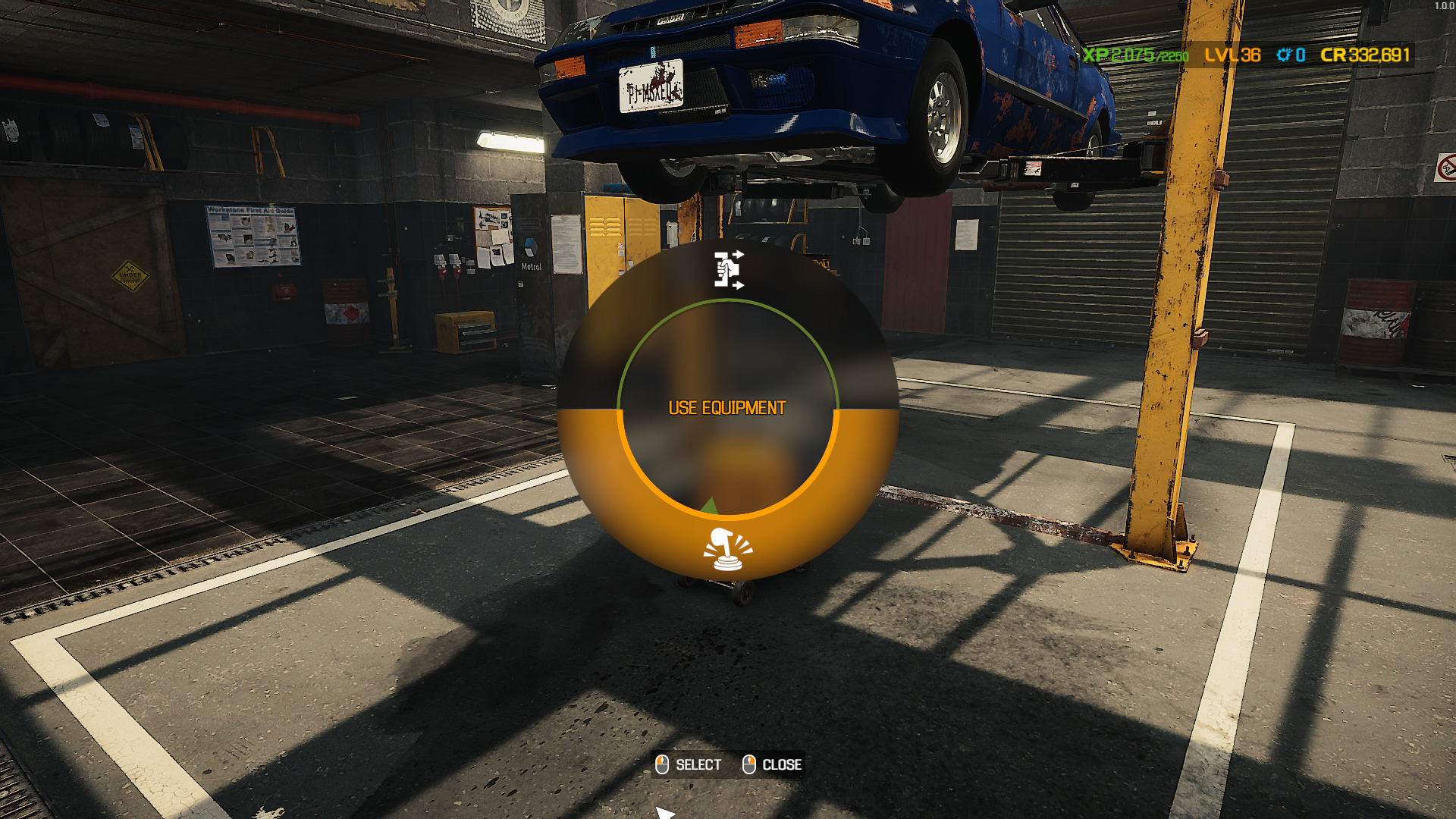 A screenshot of the Use Equipment command in Car Mechanic Simulator