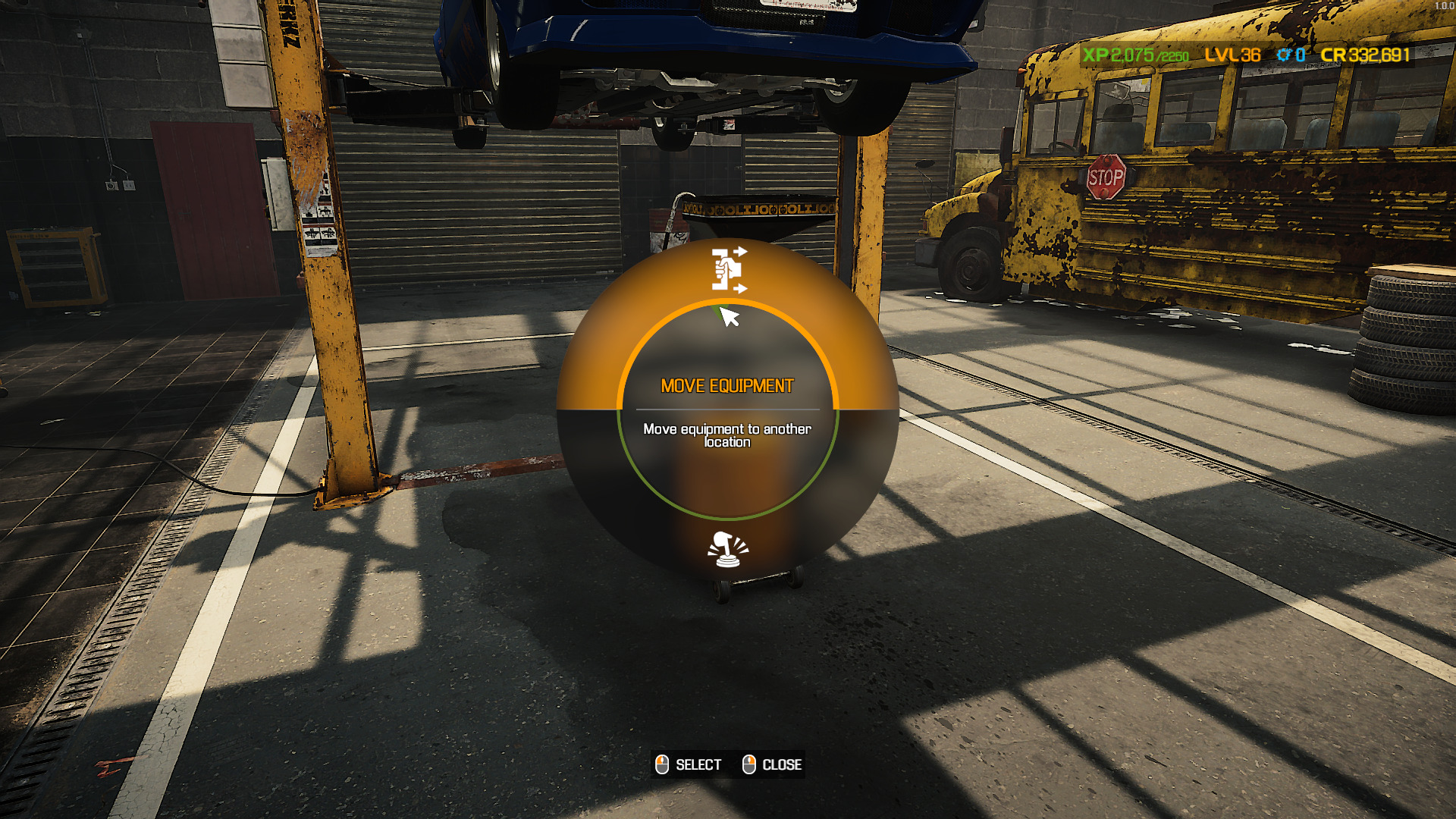 A screenshot of the Move Equipment command in Car Mechanic Simulator