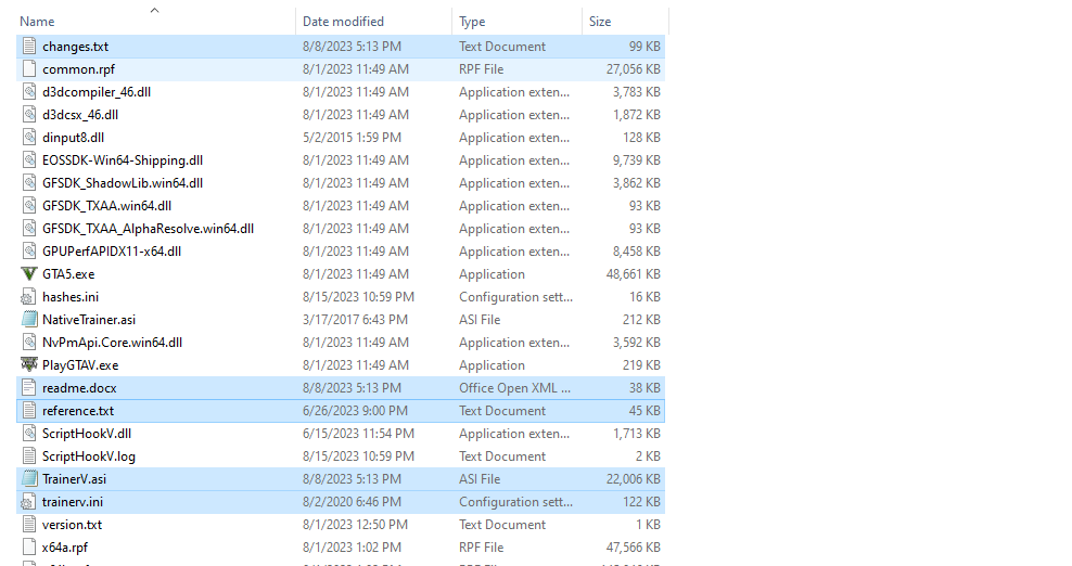 Copy the Simple Trainer files and paste them into your GTA V root folder. 