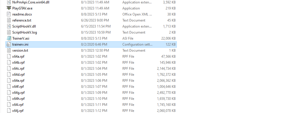 Modify the trainerv.ini file to use Simple Trainer without a numpad in GTA V