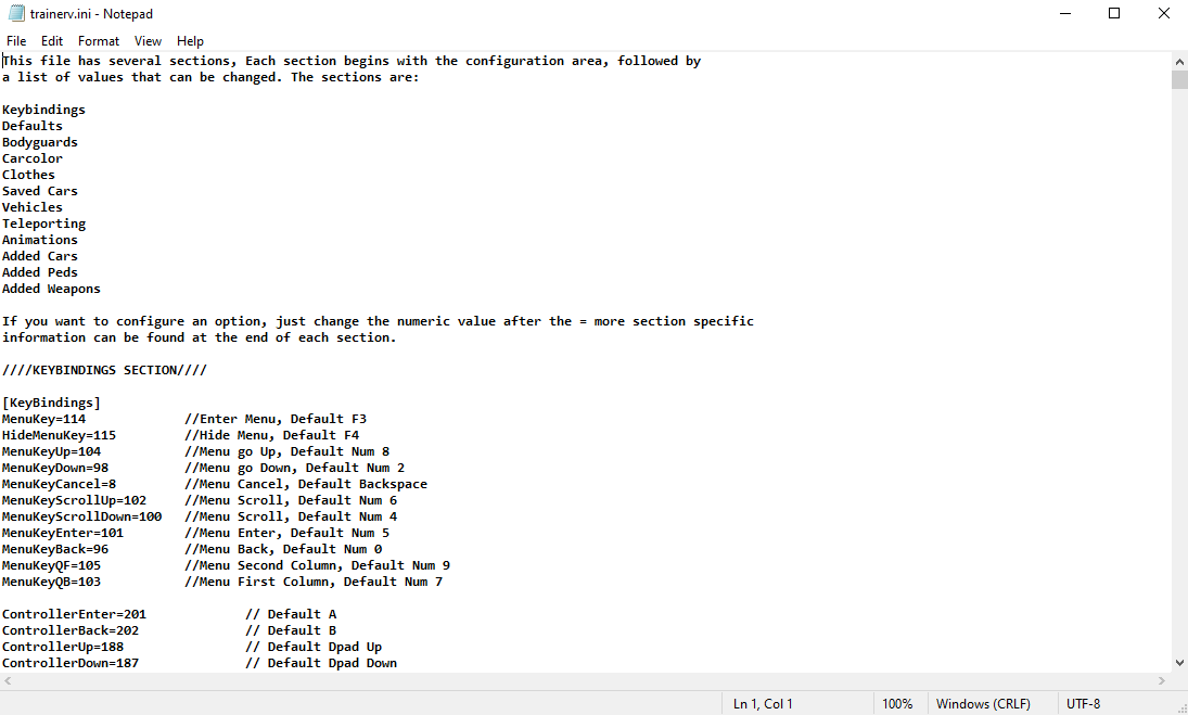 Open the trainerv.ini file in Notepad