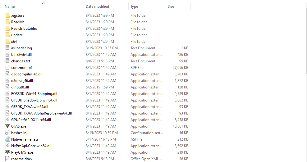 A screenshot showing the GTA 5 folder in File Explorer