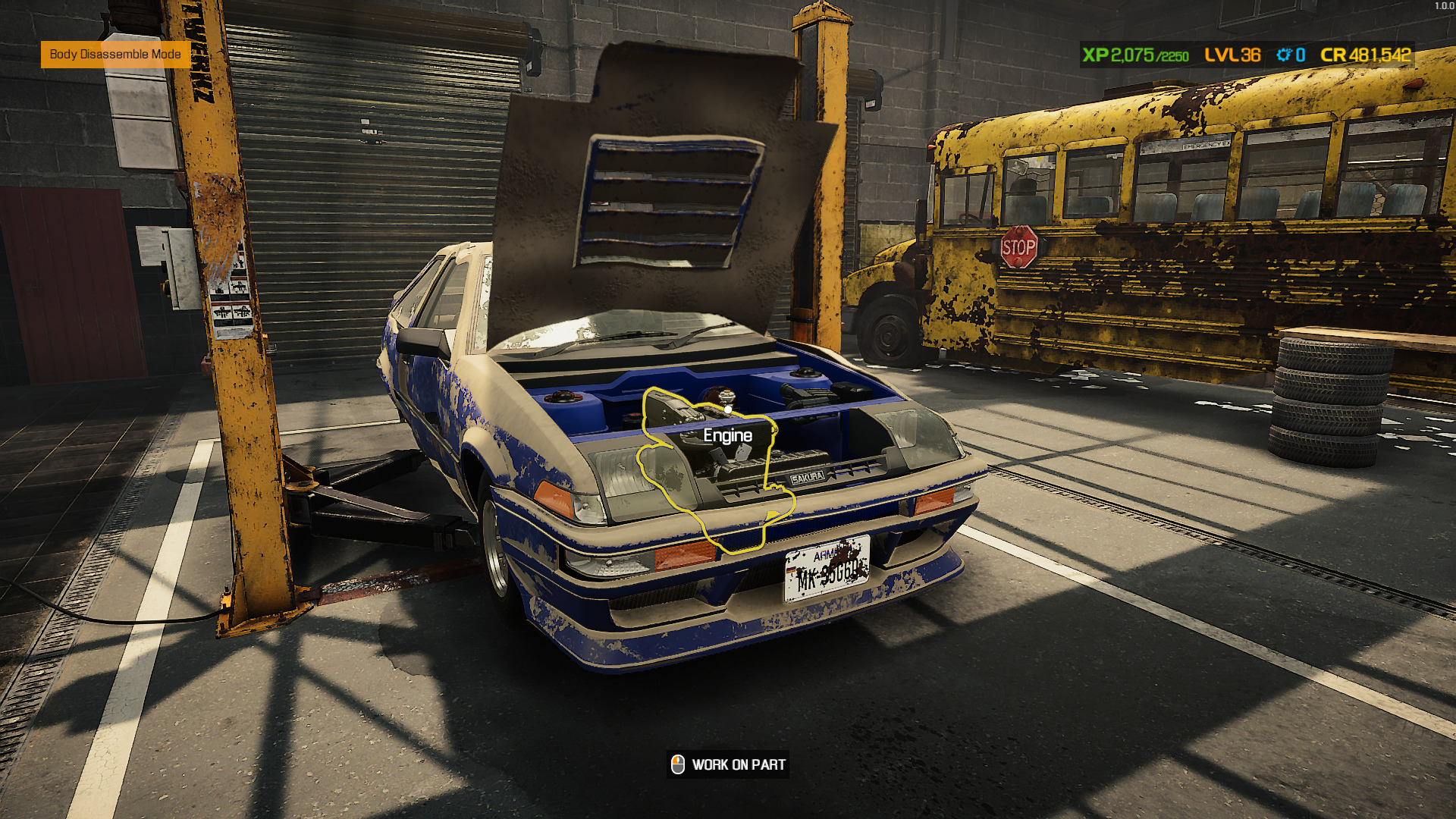 A screenshot showing the Engine selected in Car Mechanic Simulator