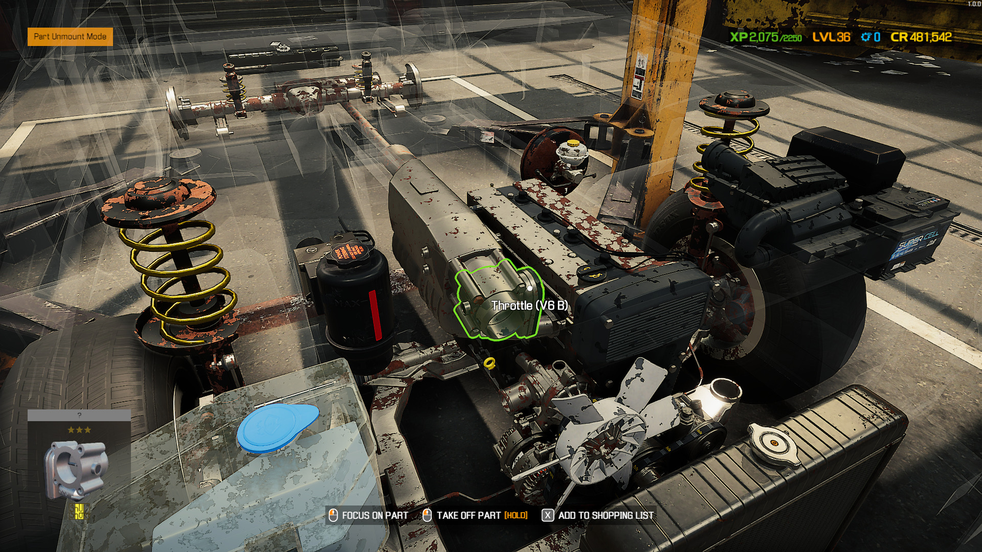 A screenshot showing the Throttle selected in Car Mechanic Simulator