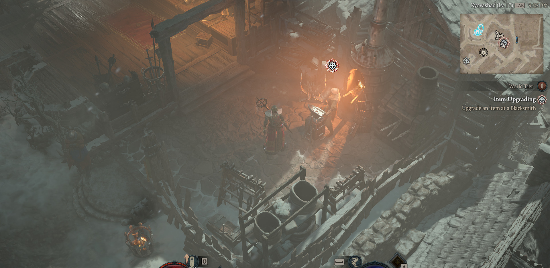 A screenshot showing where to find the blacksmith in Diablo 4
