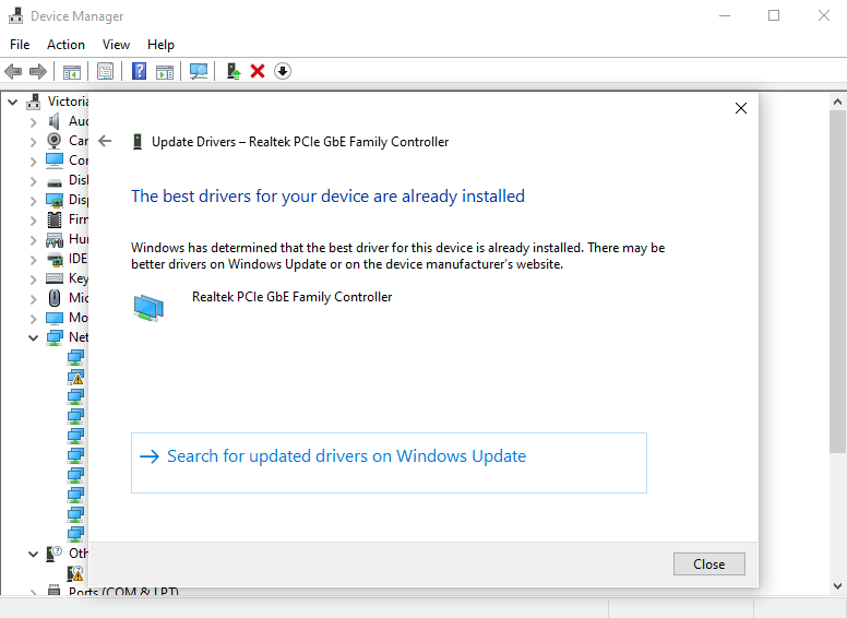 A screenshot showing that the best drivers for your device are already installed