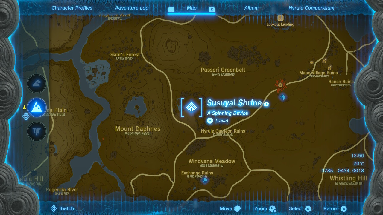 A screenshot of the Susuyai Shrine being pinned on the map in Tears of the Kingdom