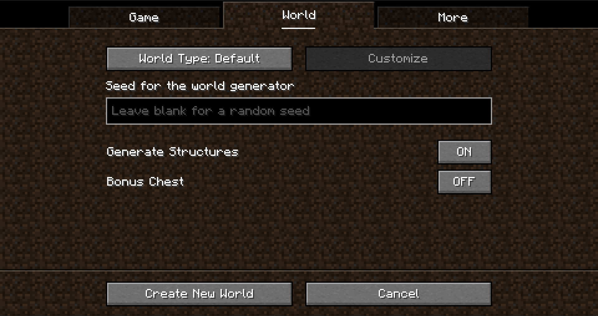 Seed option during world creation