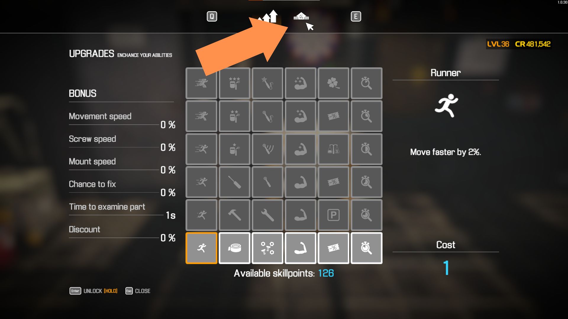 A screenshot of the player's inventory in Car Mechanic Simulator, and shows the location of the Garage and Tools tab