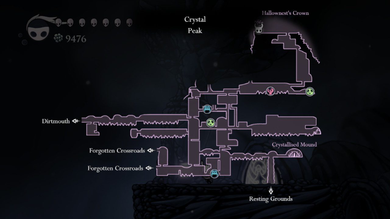 A screenshot of the location of a pale ore in Hollow Knight