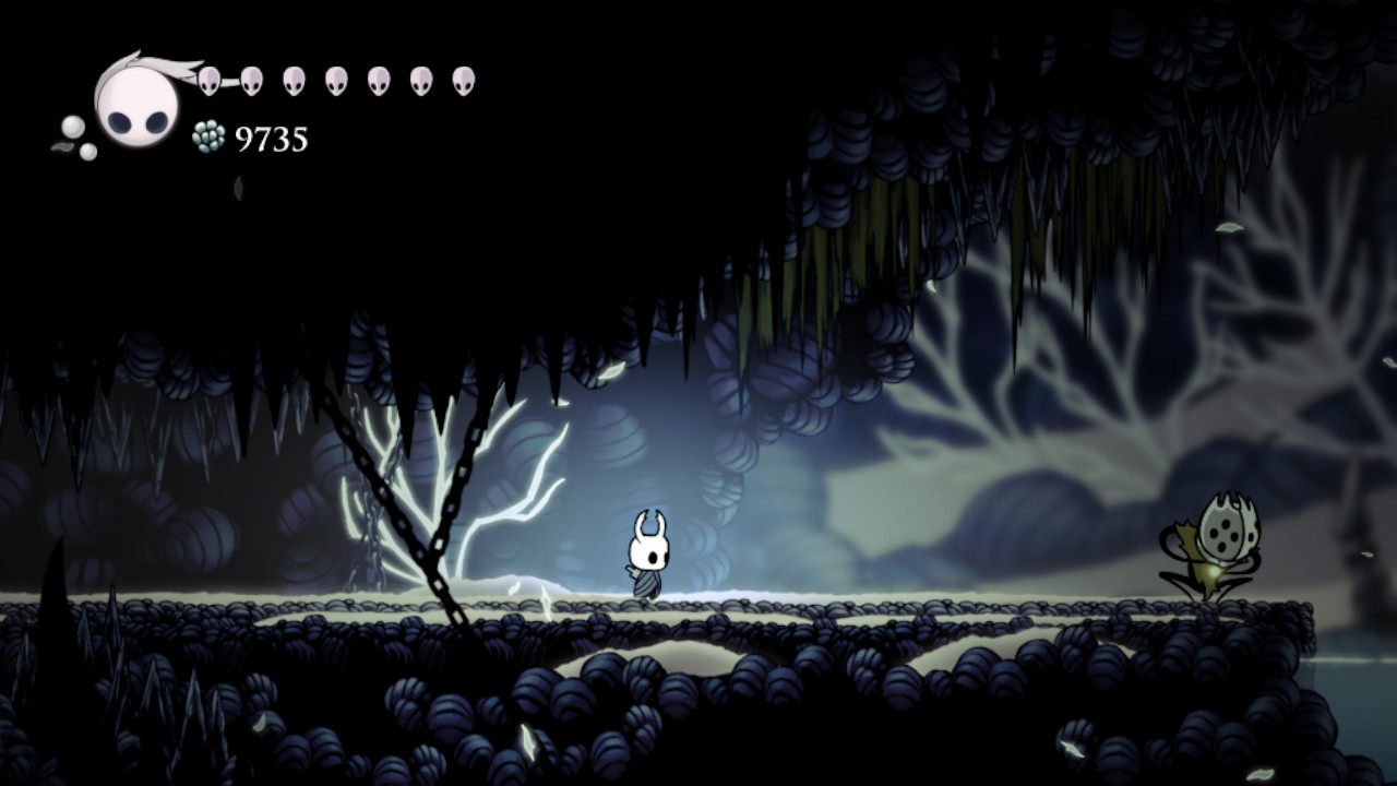 A screenshot showing the Pale Looker in Hollow Knight