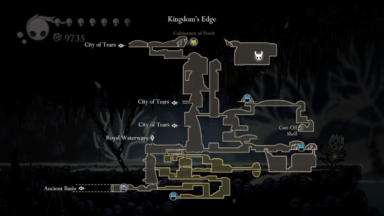 A screenshot showing a Simple Key location in Hollow Knight