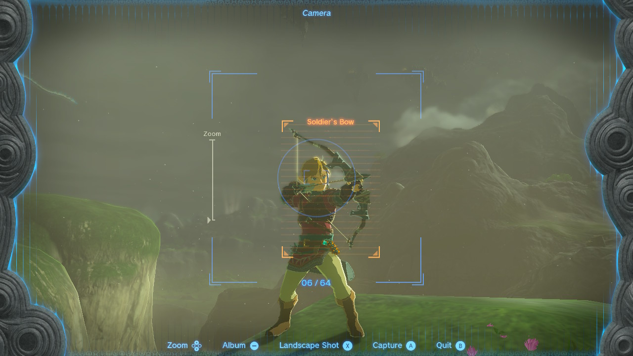Link aiming a Bow on top of a cliff.
