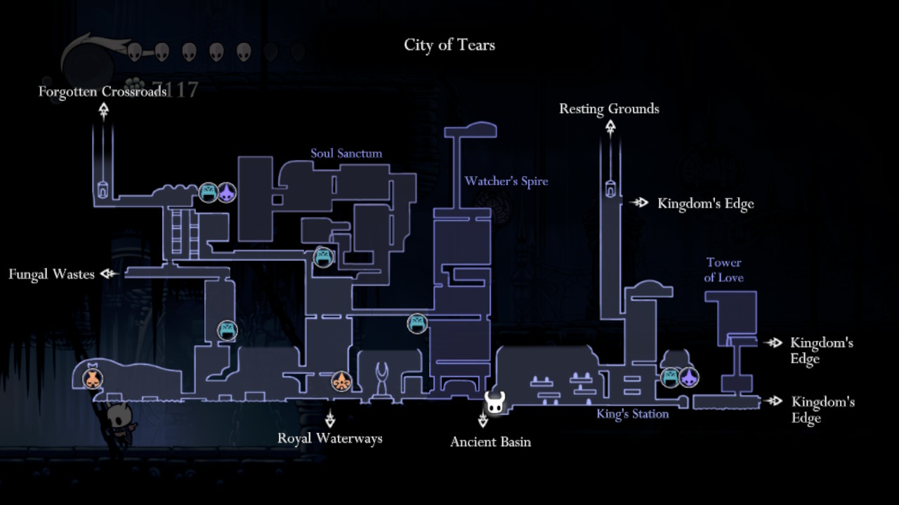 Screenshot of the map of the City of Tears with the location of the exit to the Ancient Basin pinned.