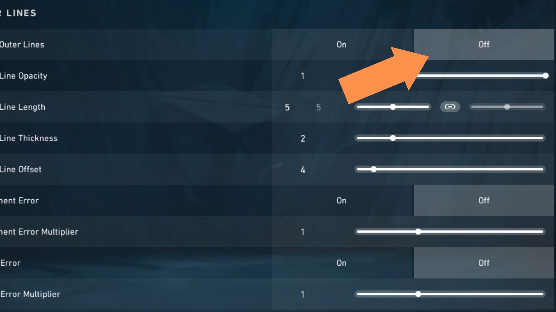 Turn off Inner Lines and Outer Lines to use a Dot Crosshair in Valorant. 