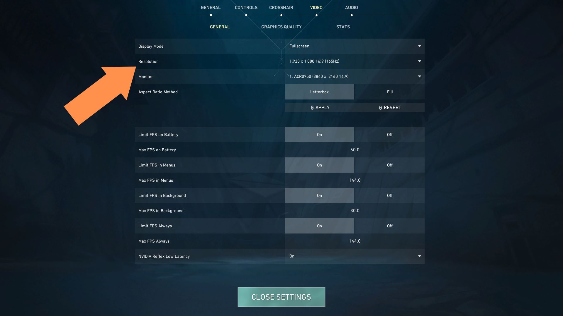 Pick a lower resolution to get better FPS in Valorant