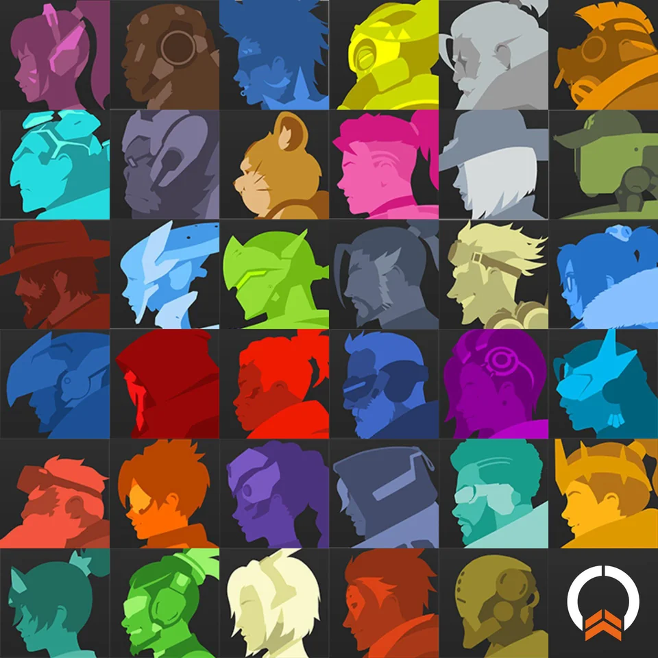 A screenshot showing silhoutte icons of the champions in Overwatch 2