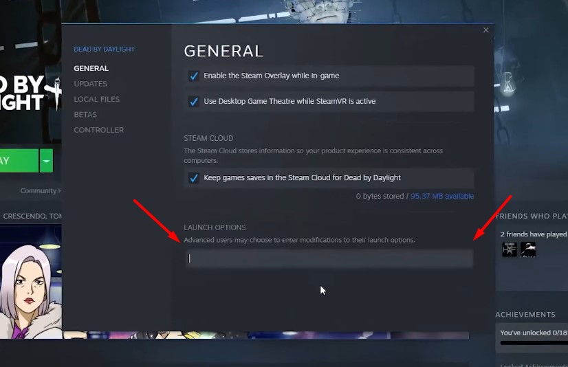 A screenshot showing the game options for Dead by Daylight in Steam