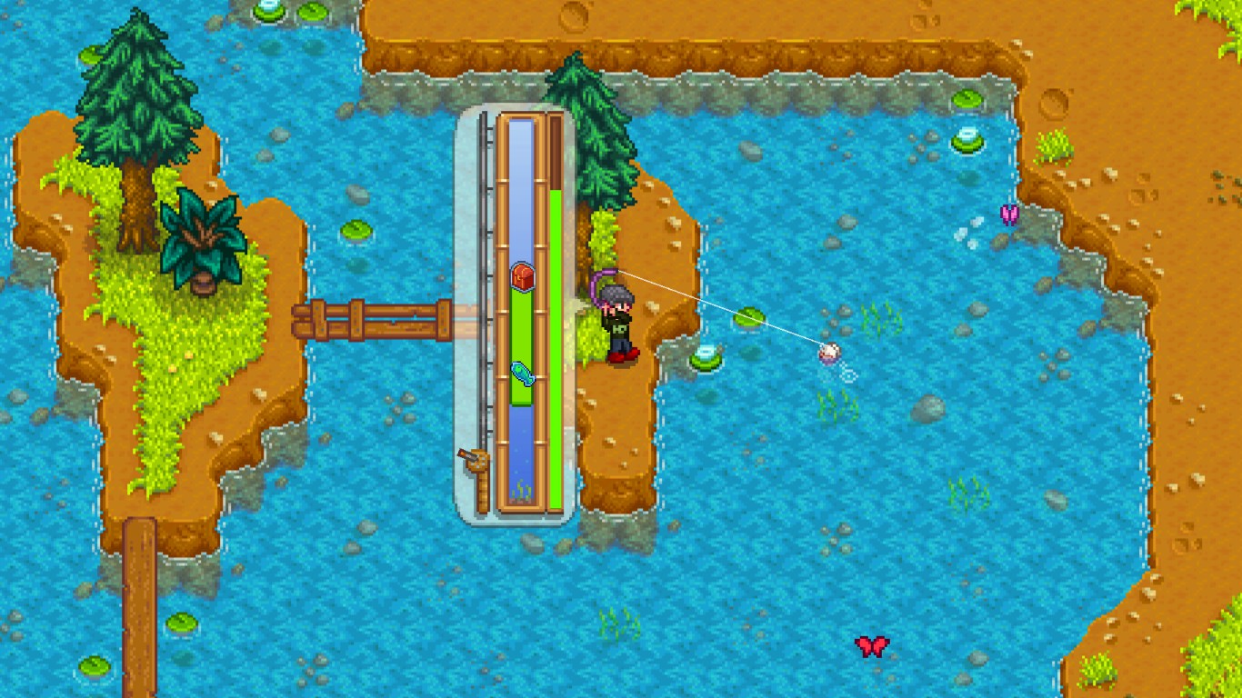 An image of the player catching fish while trying to grab the treasure chest.