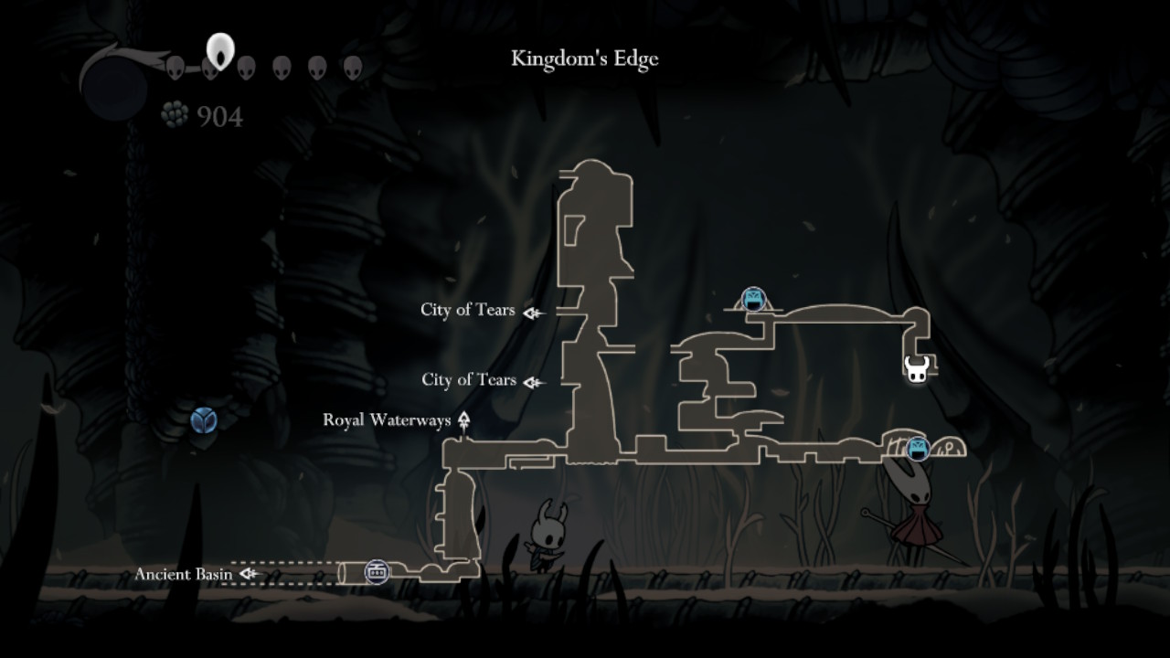 A screenshot showing where the Hornet Sentinel is on the map in Hollow Knight