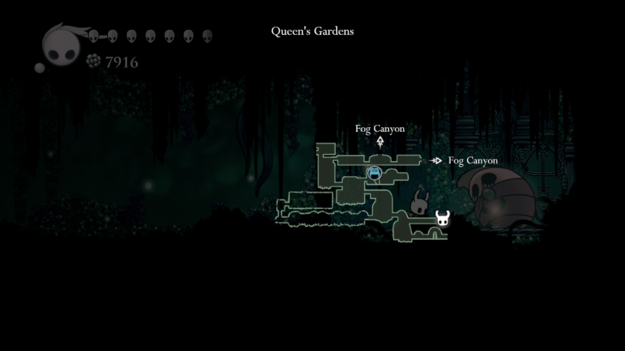 A screenshot showing where to find the Love Key in Hollow Knight