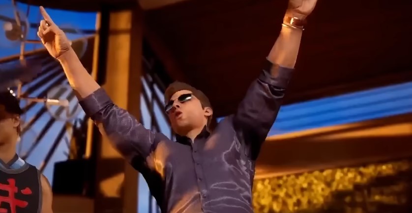 A screenshot of Johnny Cage from Mortal Kombat dancing
