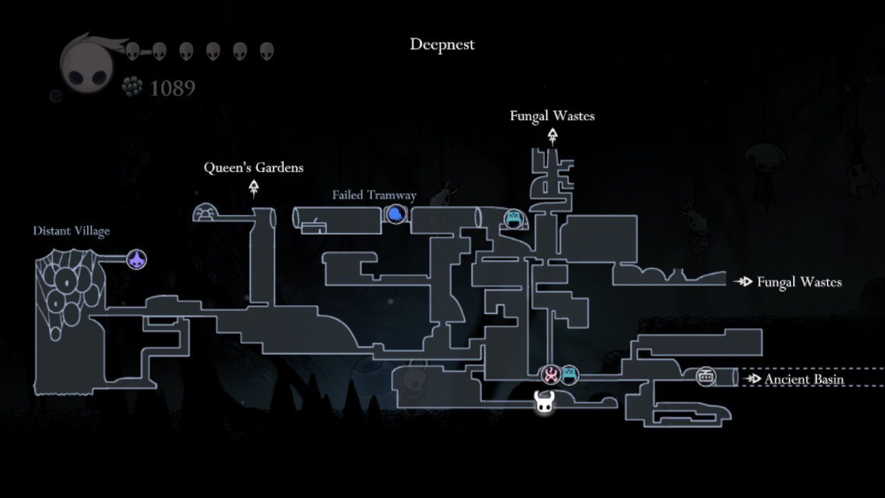 A screenshot of the location of a pale ore in Hollow Knight