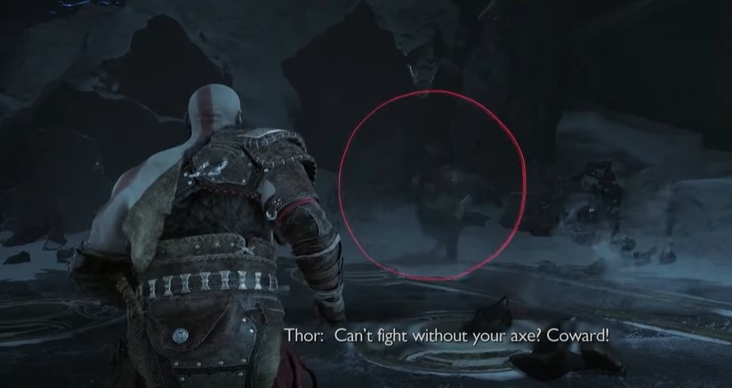 A screenshot showing the red attack ring in God of War: Ragnarok