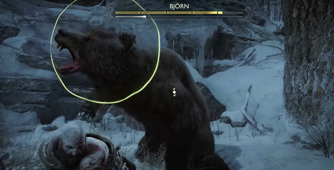 A screenshot showing the yellow attack ring in God of War: Ragnarok