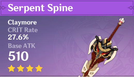 A screenshot showing the Serpent Spine claymore