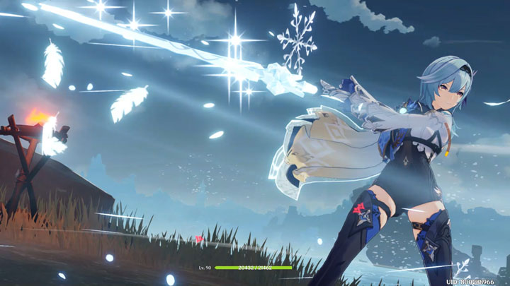 A screenshot showing Eula's elemental burst skill Glacial Illumination