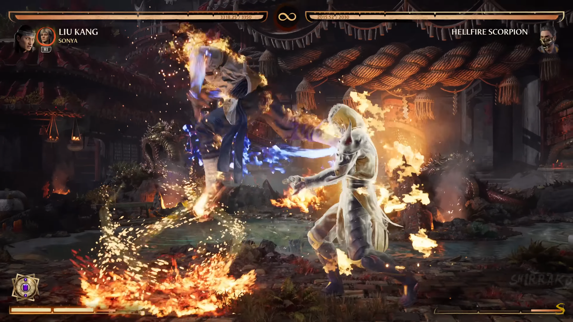 A screenshot of phase 2 of the Hellfire Scorpion boss fight in Mortal Kombat Invasion Mode. 