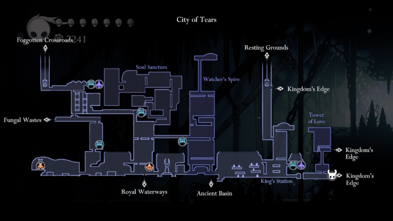 Screenshot of the map of the City of Tears with the location of the exit to the Kingdom's Edge pinned.