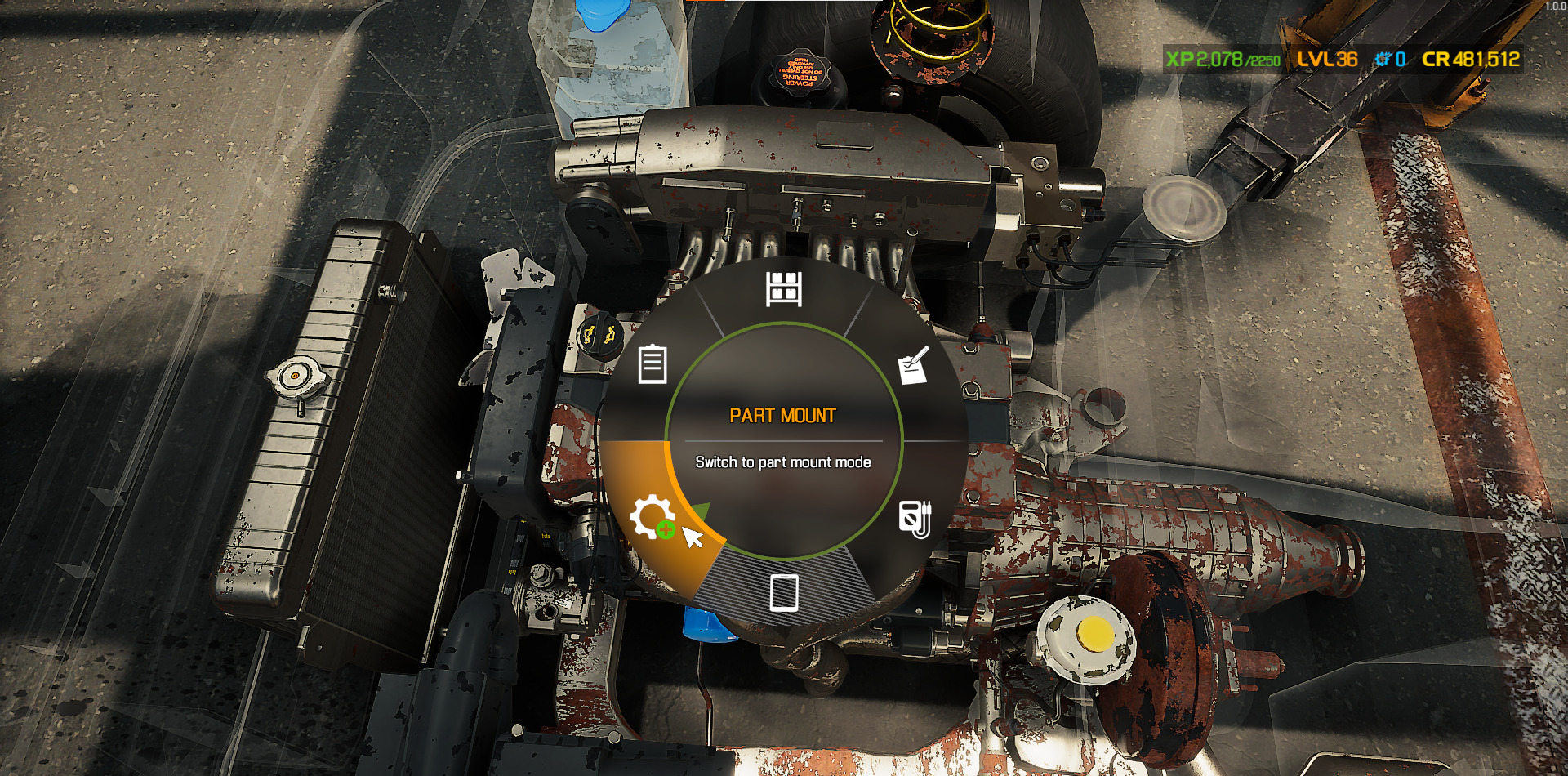A screenshot showing the Part Mount command in Car Mechanic Simulator