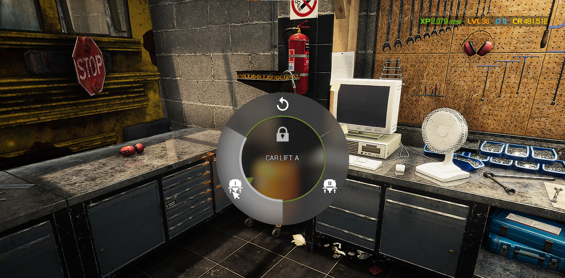 Move the Oil Drain Tool to the lift to drain the old oil from cars in Car Mechanic Simulator. 