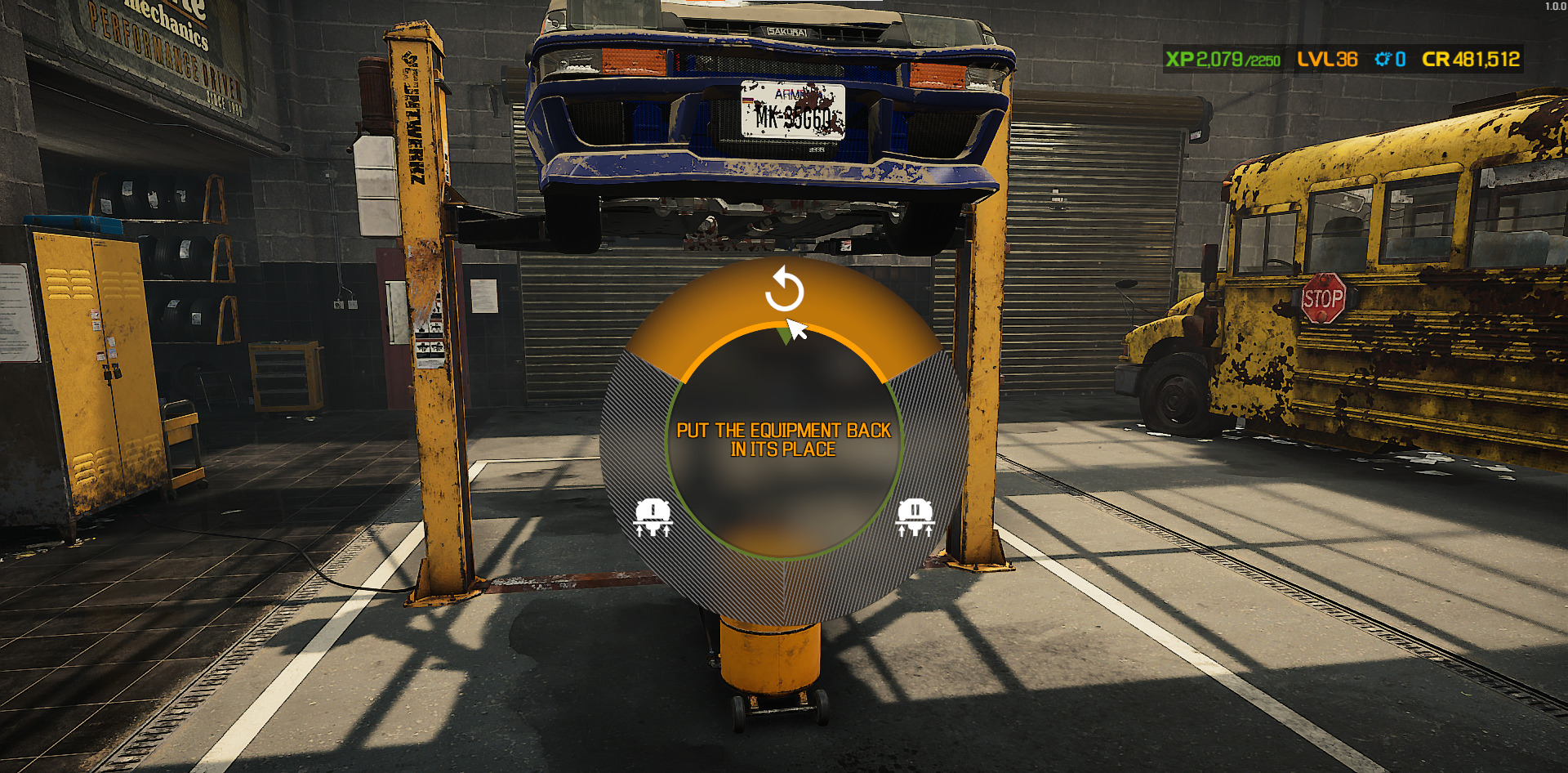 A screenshot showing the "Put the Equipment Back in Its Place" command in Car Mechanic Simulator