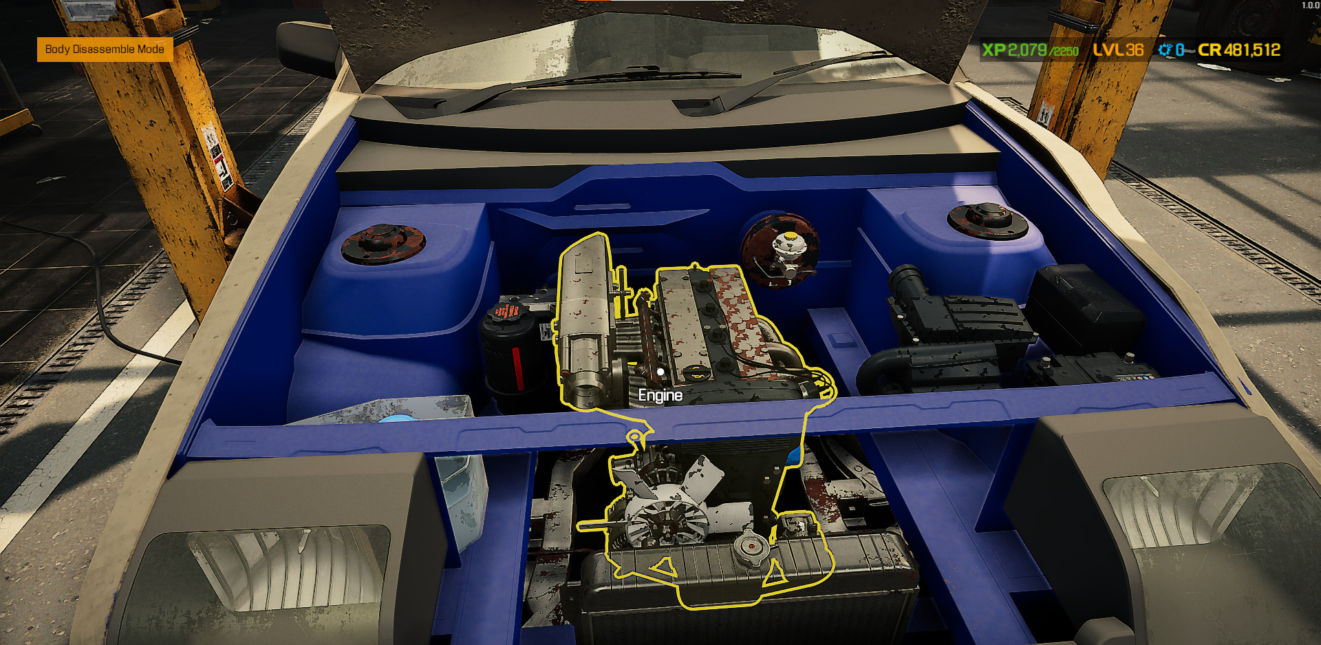 A screenshot showing the engine selected in Car Mechanic Simulator