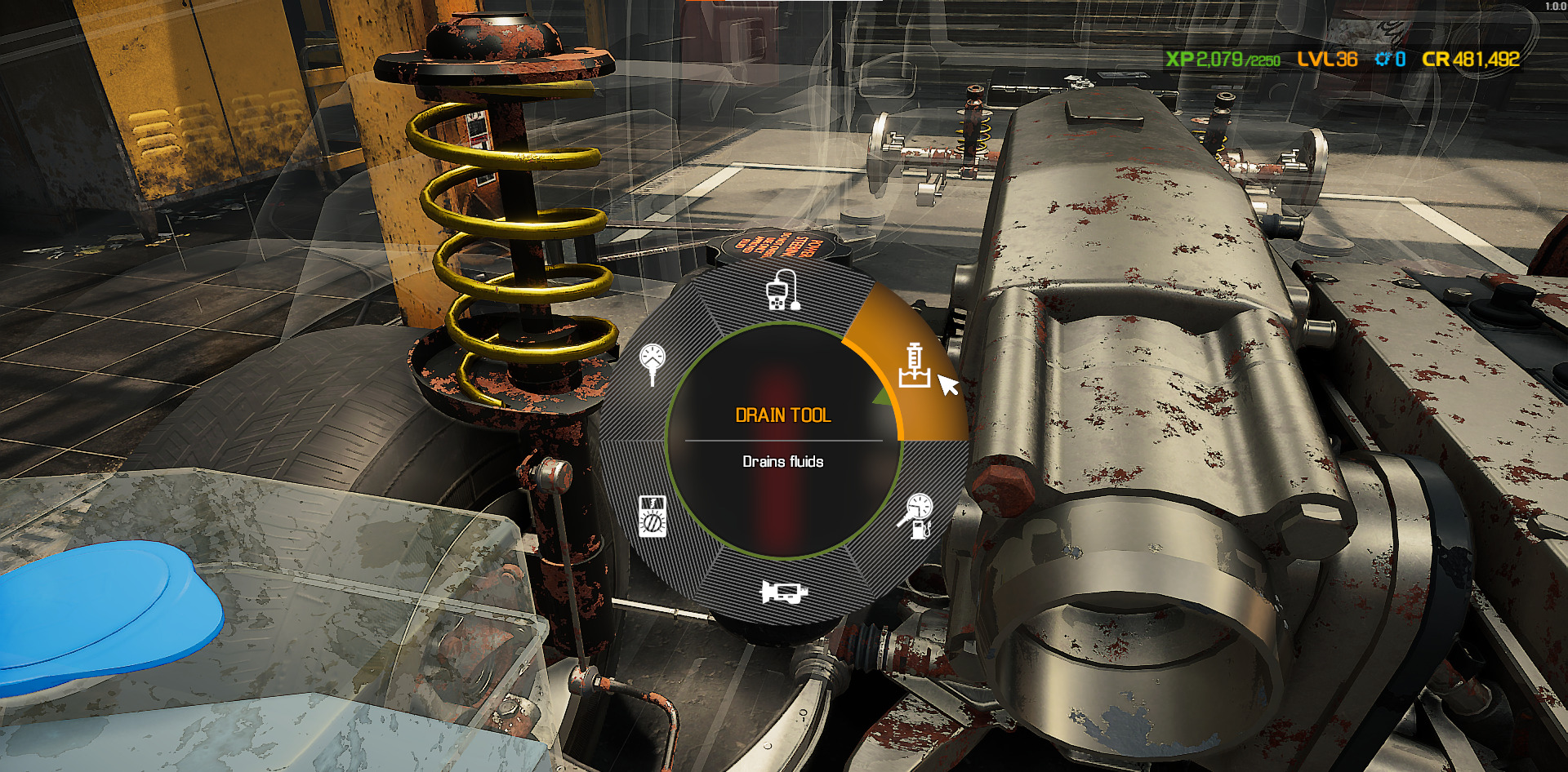 A screenshot showing the Drain Tool command in Car Mechanic Simulator 