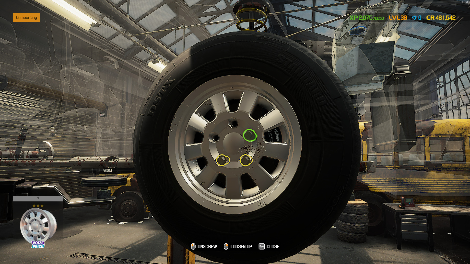 A screenshot showing how to remove the wheels on a car in Car Mechanic Simulator