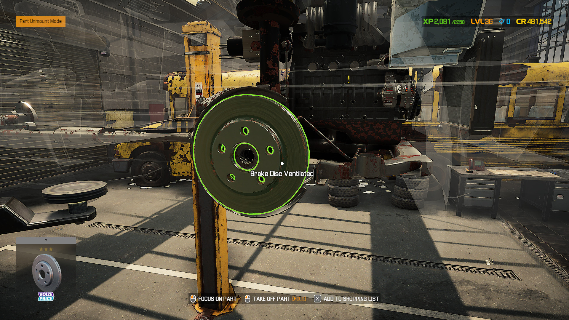 A screenshot showing how to remove the Brake Disc in Car Mechanic Simulator