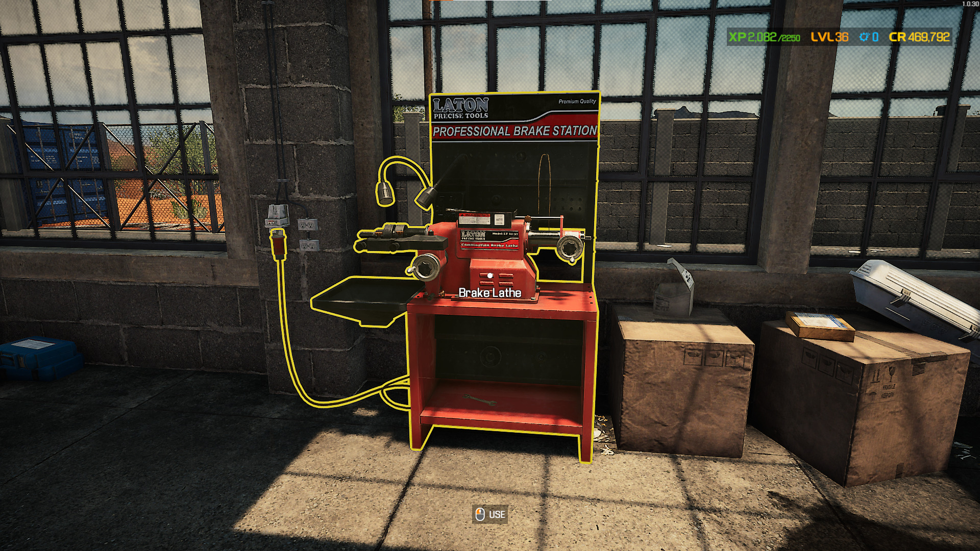 A screenshot showing the Brake Lathe machine after purchase in Car Mechanic Simulator
